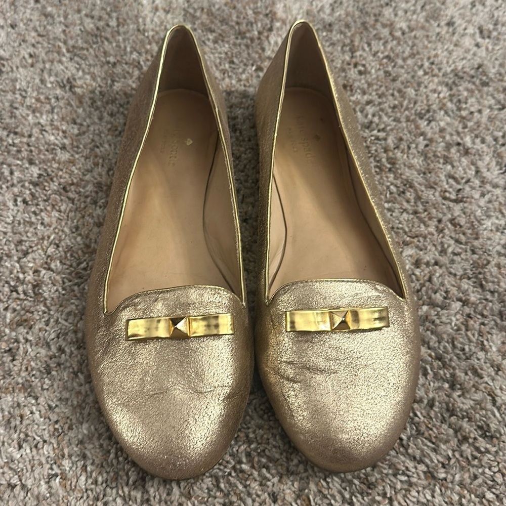 Kate Spade Gold Ballet Flats with Bow | Size 10M